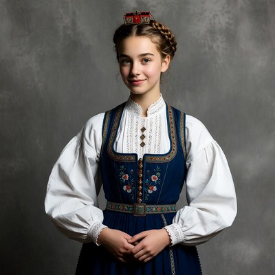 Girl in Norwegian bunad with braided hair