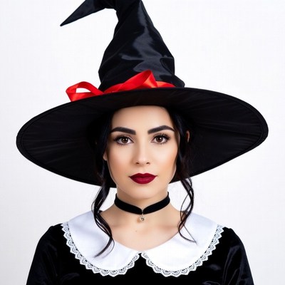 Woman wearing black witch hat
