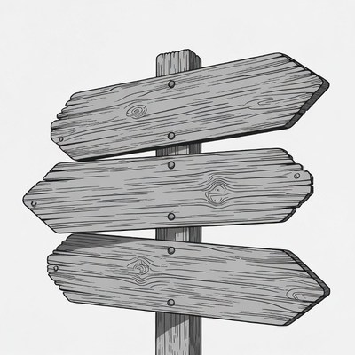 Three Wooden Arrow Signs on Post