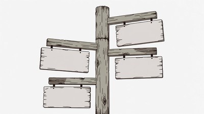 Wooden post with four blank signs