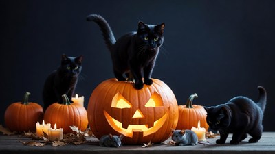 Black Cats on Halloween Pumpkin