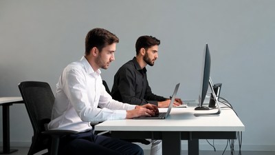 Two men working on computers