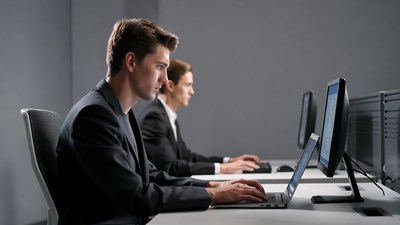 Two men working at computers