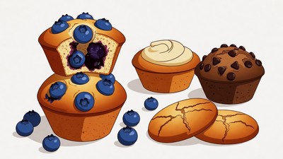 Blueberry Muffins with Cookies Illustration