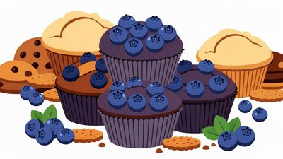 Blueberry Muffins with Cookies Illustration