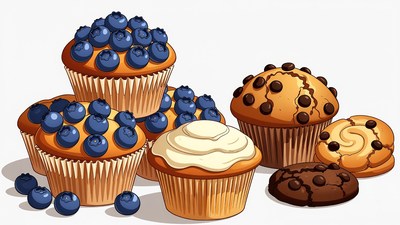 Assortment of Blueberry Muffins and Cookies