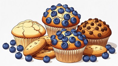 Blueberry Muffins with Cookies Illustration