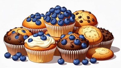 Stack of Blueberry Muffins Illustration