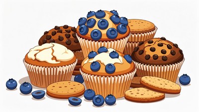 Stack of Blueberry Chocolate Muffins Illustration