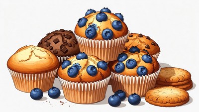 Stack of Blueberry Chocolate Muffins Illustration