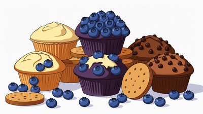 Stack of Blueberry Muffins and Cookies