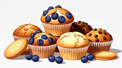 Blueberry Muffins and Cookies Illustration