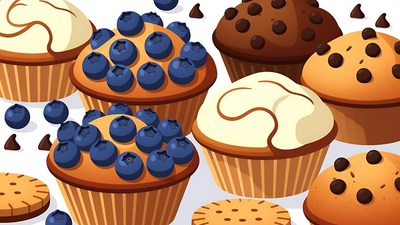 Colorful Blueberry and Chocolate Muffins Illustration