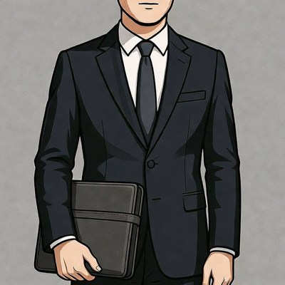 Man in black suit holding briefcase