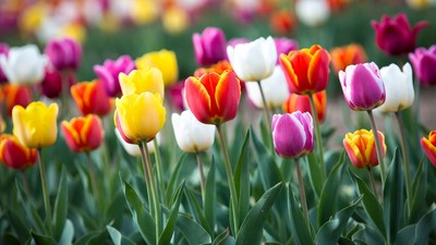 Colorful Tulip Field Blooming
