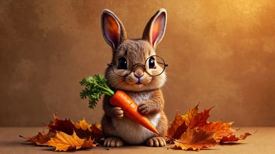 Cute bunny with glasses holding carrot