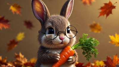 Cute bunny with glasses holding carrot