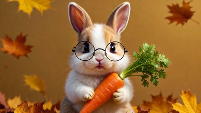 Cute bunny with glasses holding carrot