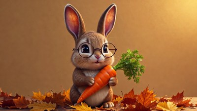 Cute bunny holding carrot