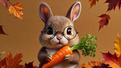 Cute Bunny Holding Carrot with Glasses
