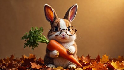 Cute bunny holding carrot glasses