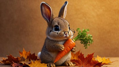 Cute bunny with glasses holding carrot