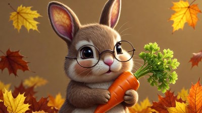 Cute Bunny with Glasses Holding Carrot