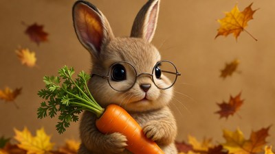 Cute Bunny with Carrot and Glasses