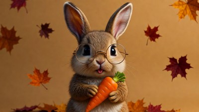 Cute bunny with glasses holding carrot