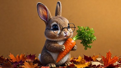 Cute bunny with glasses holding carrot