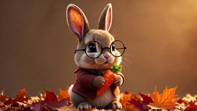 Cute bunny with glasses holding carrot