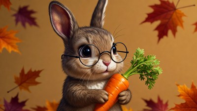 Cute bunny holding carrot glasses