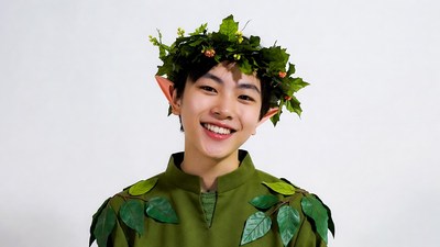 Asian man in elf costume