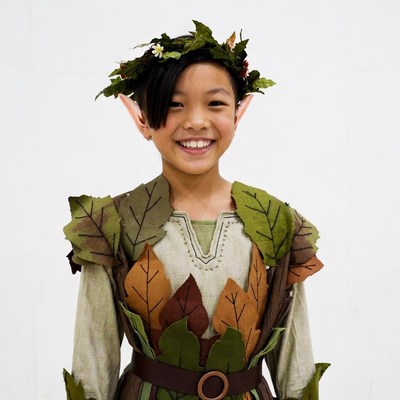 Asian girl in leaf elf costume