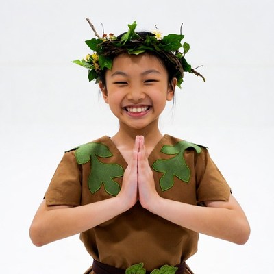 Asian girl in leaf crown costume