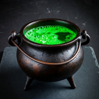Cauldron with bubbling green potion