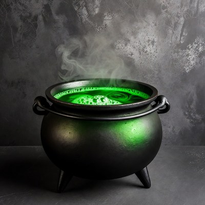 Bubbling green witch cauldron