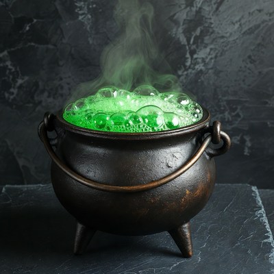 Bubbling Green Potion in Cauldron