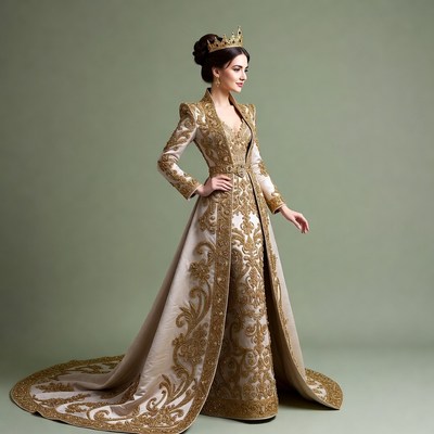 Elegant woman in gold gown and crown