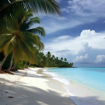 Tropical Beach with Palm Trees