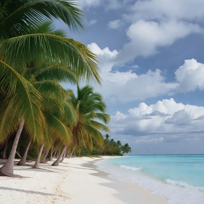 Palm trees on tropical white sand beach