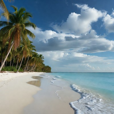 Tropical Beach with Palm Trees