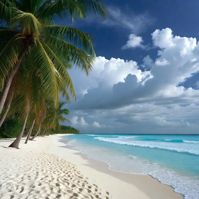 Tropical Beach with Palm Trees