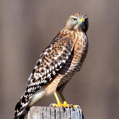 Red-shouldered Hawk Perched on Post