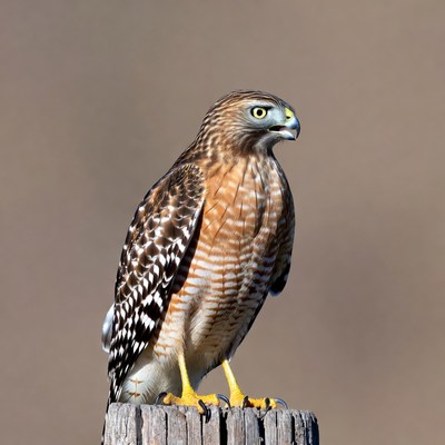 Red-shouldered Hawk on Wooden Post