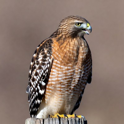 Red-shouldered Hawk Perched on Post
