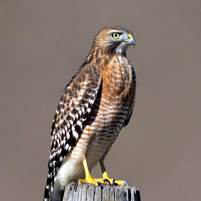 Red-shouldered Hawk Perched on Stump