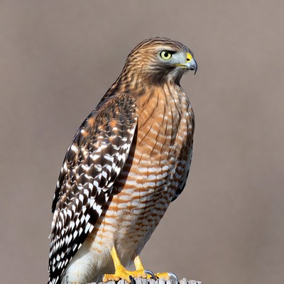 Red-shouldered Hawk Perched on Post