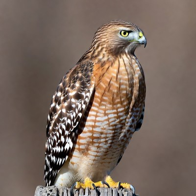 Red-shouldered Hawk Perched on Post