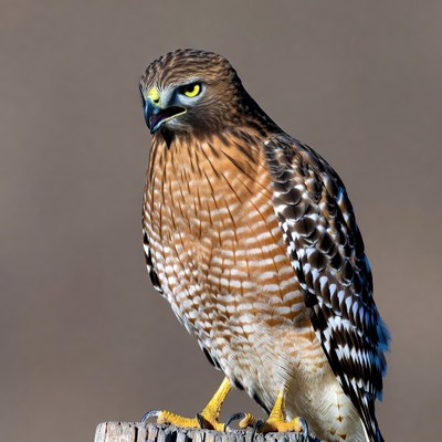 Red-shouldered Hawk Perched on Post